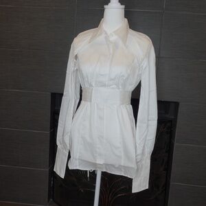Lita By Ciara White Top Shirt cotton Long Sleeves Belted Size S NWT $248